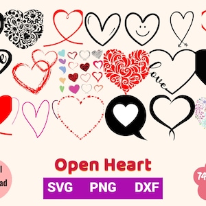 Pacote com 74 Placas de Amor de Coração Aberto PNG SVG DXF Design Gráfico, Sublimação, Cricut, Impressão sob Demanda, Camiseta, Bolsa, Uso Comercial