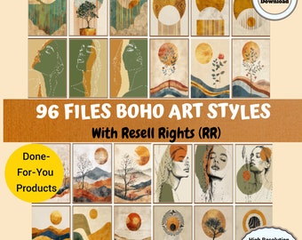 Mega Bundle 96 Files Boho Printable Art, Boho Gallery Wall Art, Boho Shape Geometry Dorm Woman Art Line, Commercial Use & Resell Rights (RR)