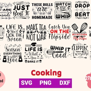 276 Files Cooking Kitchen Baking Bundle PNG SVG DXF Design, Sublimation, Silhouette, Cricut, Print On Demand, T-Shirt, Commercial Use