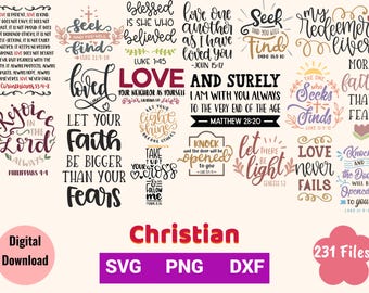 231ファイル キリスト教聖書信仰詩集 PNG SVG DXF グラフィックデザイン、昇華、クリカット、オンデマンド印刷、Tシャツ、商用利用