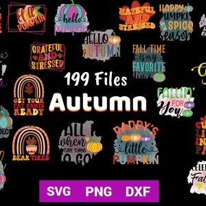 199 fichiers automne automne PNG SVG DXF, sublimation, Silhouette, Cricut, impression à la demande, chemise, sac, serviette, autre projet, usage commercial