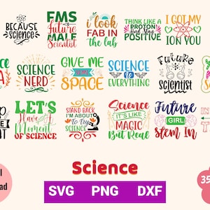 35 Files Science Bundle, PNG SVG DXF Graphic Design, Science Quotes, Sublimation, Cricut, Print On Demand, T-Shirt, Tote Bag, Commercial Use