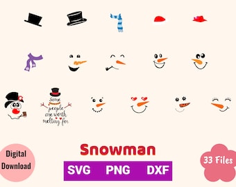 33 Files Snowman WinterChristmas Bundle, PNG SVG DXF Graphic Design, Sublimation, Cricut, Print On Demand, T-Shirt, Card, Commercial Use
