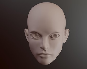 3D Modell BJD Kopf | Männerkopf für 3D Druck | Kumori mKopf für Kugelgelenkpuppe 15 cm