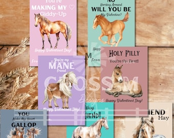 Horses and Ponies Western Valentine's Day Cards Digital Template | 3.5"x4" | Editable Printable Template. DIY Valentine sDay Cards