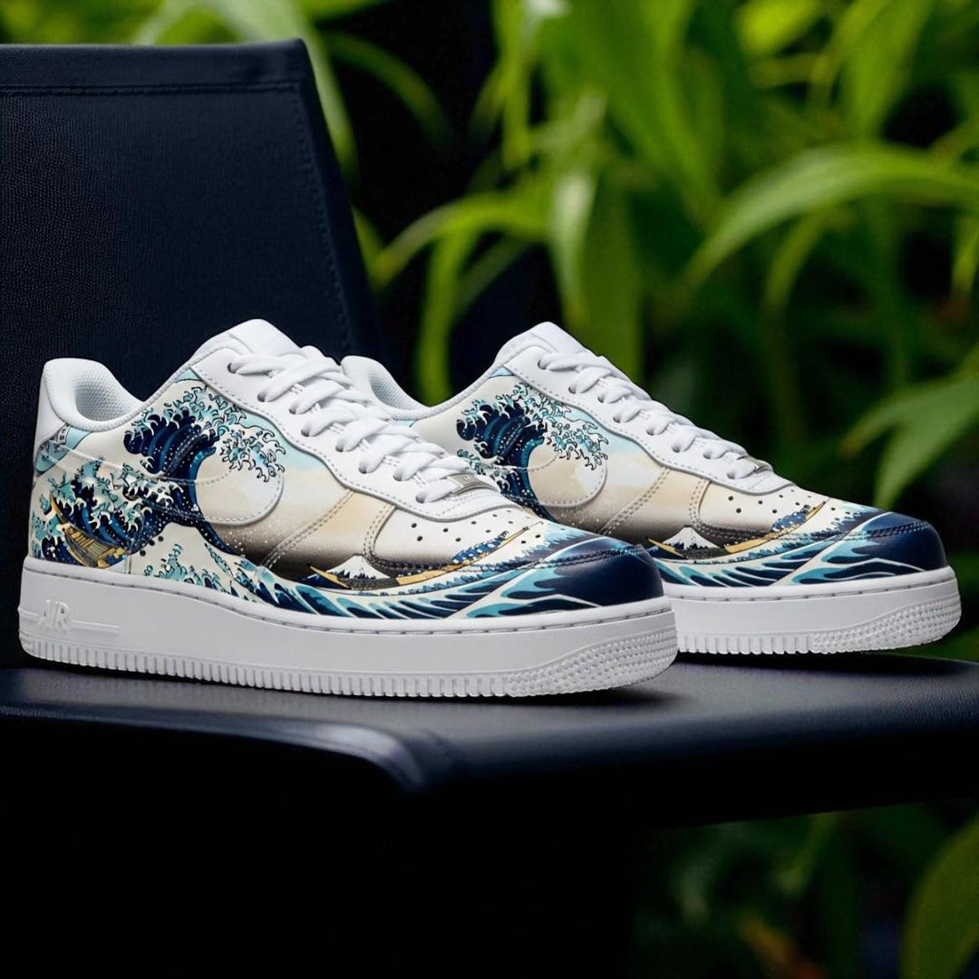The Great Wave off Kanagawa Hokusai Air Force 1 Sneakers, Japanese Wave ...