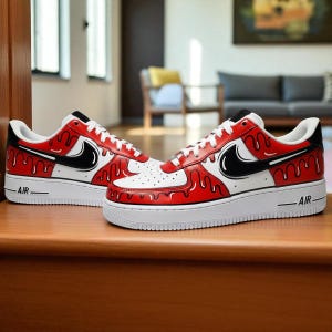 カスタム スニーカー、AF1、エア フォース 1、赤いドリップ