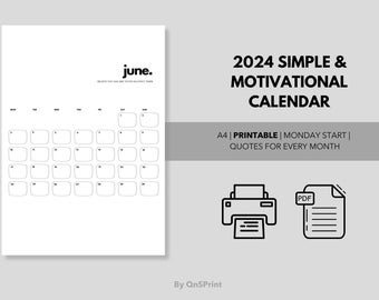 2024 SIMPLE & MOTIVATIONAL CALENDAR | Printable Calendar with Quotes