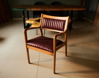 Custom Made Spruce Chair With Faux Leather