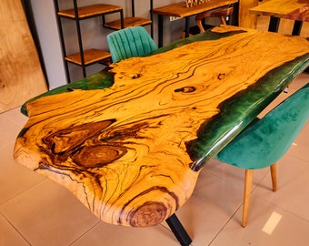 One Piece Chestnut Wood Resin Filled Dining Table