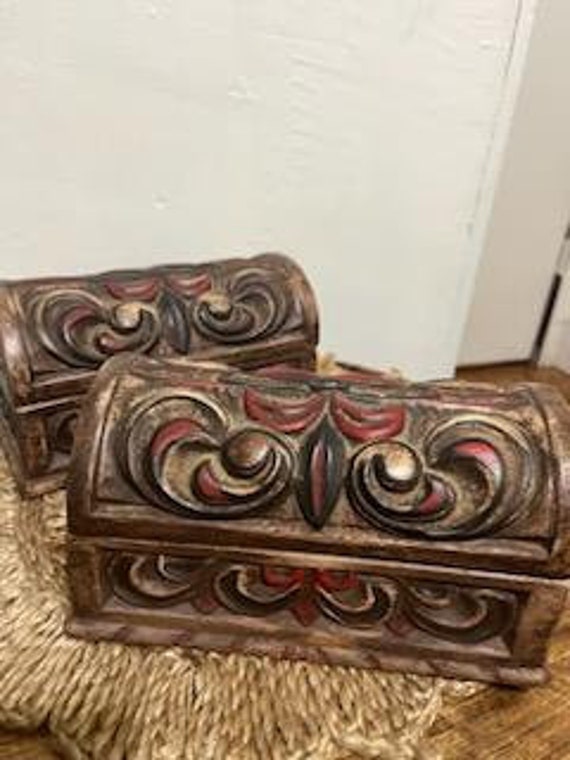 Vintage Set of 2 OOAK Ceramic Gothic Casket Jewelr