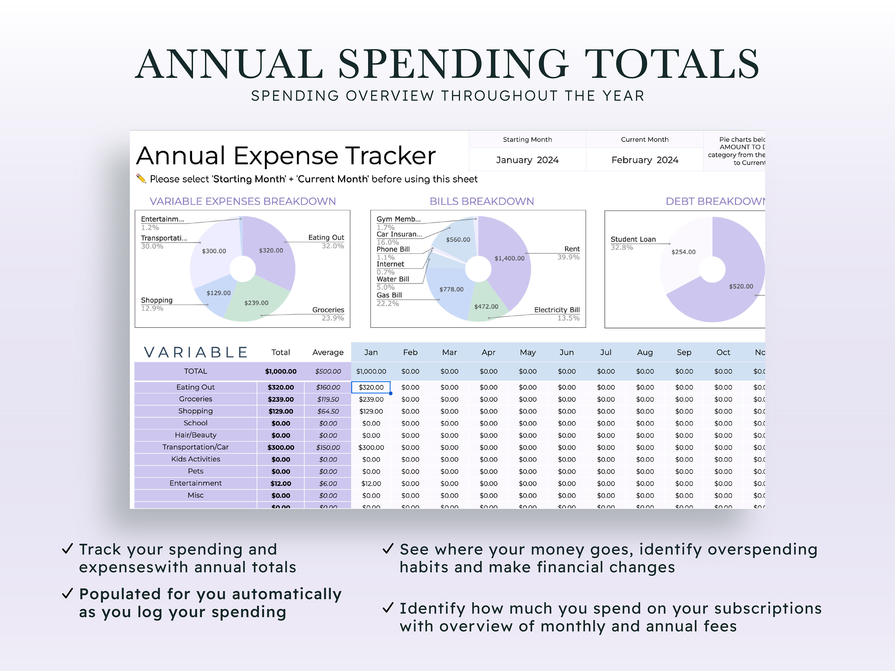 Annual Budget Spreadsheet Template for Google Sheets, Annual Planner ...