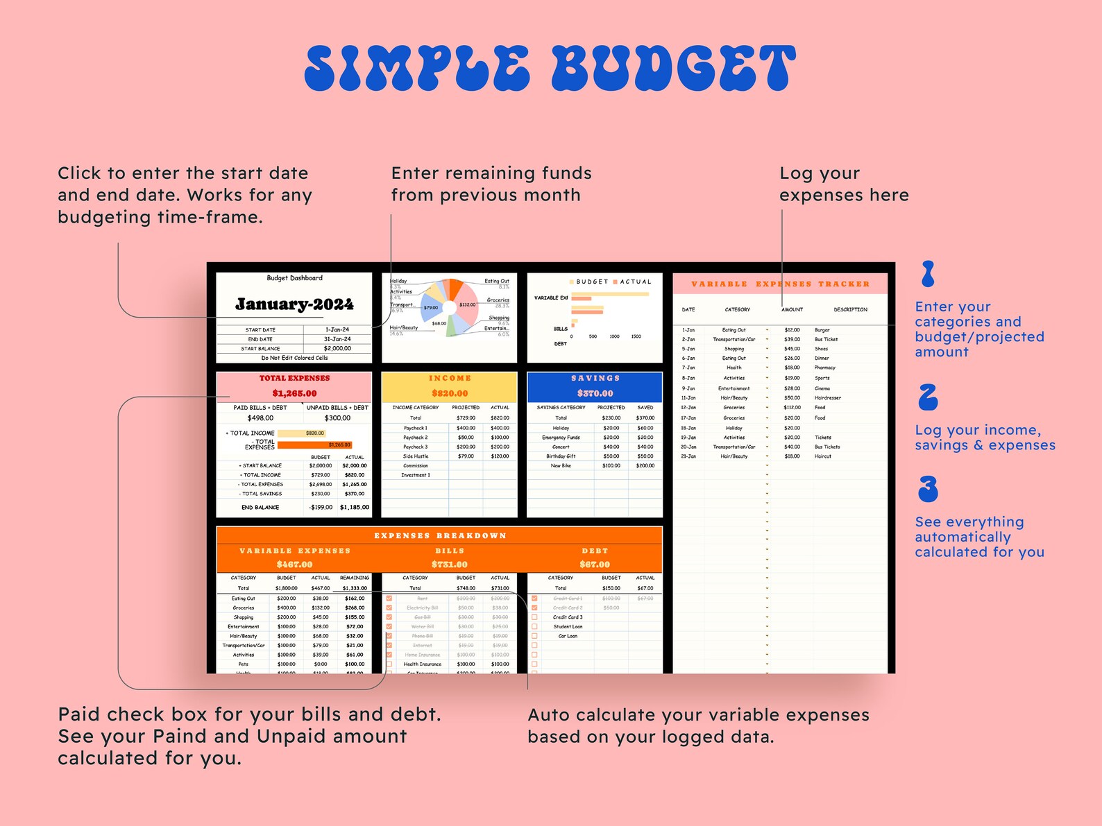Simple Budget Spreadsheet Google Sheets Planner, Weekly Biweekly ...
