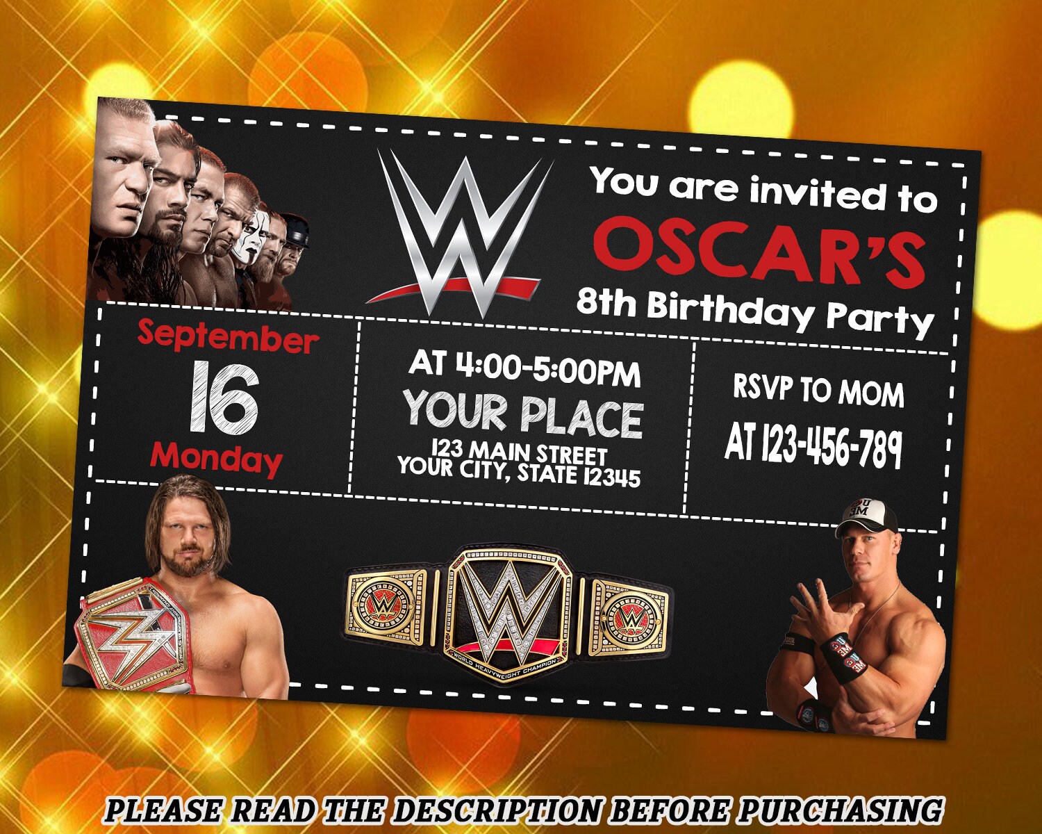 Editable Wrestling Invitation Template Birthday Mania Party Invite ...