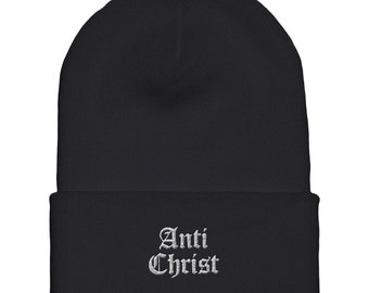 Anti Christ, Embroidered , Gothic Beanie, Satanic, Occult, Alternative Accessories, Grunge