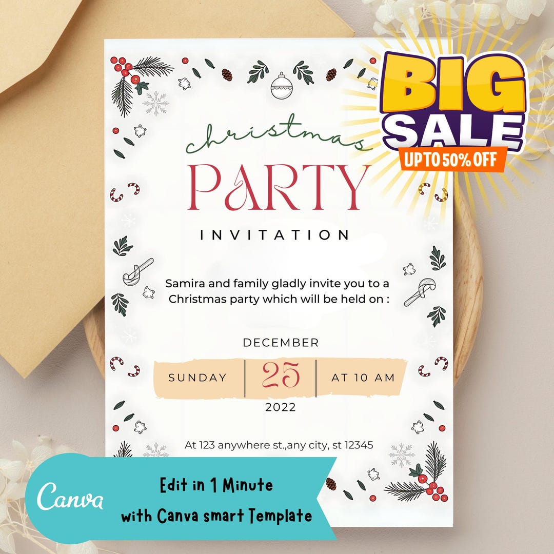 Editable Christmas Party Invitation, Christmas Party Invitation