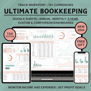 Small Business Bookkeeping Spreadsheet Easy Bookkeeping Template Accounting Google Sheets Profit and Loss Income and Expense Tracker Taxes