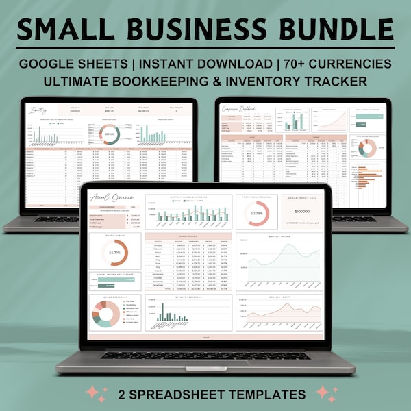 Small Business Bundle Bookkeeping Spreadsheet Inventory Tracker Accounting Google Sheets Profit and Loss Income and Expense Sales Tax