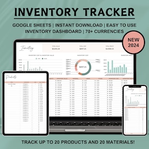 Inventory Tracker & Management for Small Businesses Google Sheets Spreadsheet Product and Materials Template Easy Bookkeeping