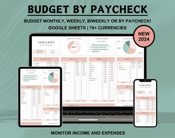 Budget By Paycheck Google Sheets Spreadsheet Monthly Budget Weekly Paycheck Budget Template Biweekly Budgeting Paycheck Expense Tracker