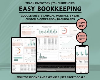 Easy Bookkeeping Spreadsheet Google Sheets Inventory Tracker Profit Loss Expenses Tracker Accounting Spreadsheet BookkeepingTemplate