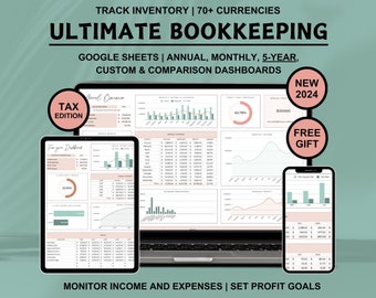 Small Business Bookkeeping Spreadsheet Easy Bookkeeping Template Accounting Google Sheets Profit and Loss Income and Expense Tracker Taxes