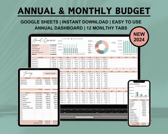 Annual Budget Spreadsheet Tracker Google Sheets Monthly Budget Planner Savings Tracker Spreadsheet Planner Template Easy Monthly Budgeting