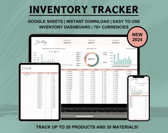 Inventory Tracker & Management for Small Businesses Google Sheets Spreadsheet Product and Materials Template Easy Bookkeeping