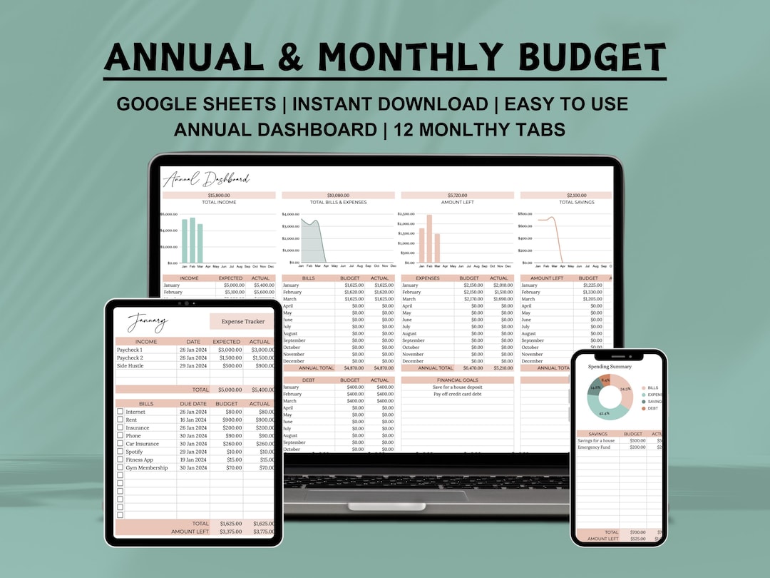 Budget Spreadsheet Tracker Google Sheets Annual Budget Planner Savings ...
