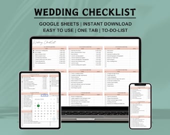 Checklist bruiloft Google Spreadsheets Bruiloft takenlijst spreadsheet digitale bruiloftplanner Afdrukbare sjabloon checklist bruiloftplanning