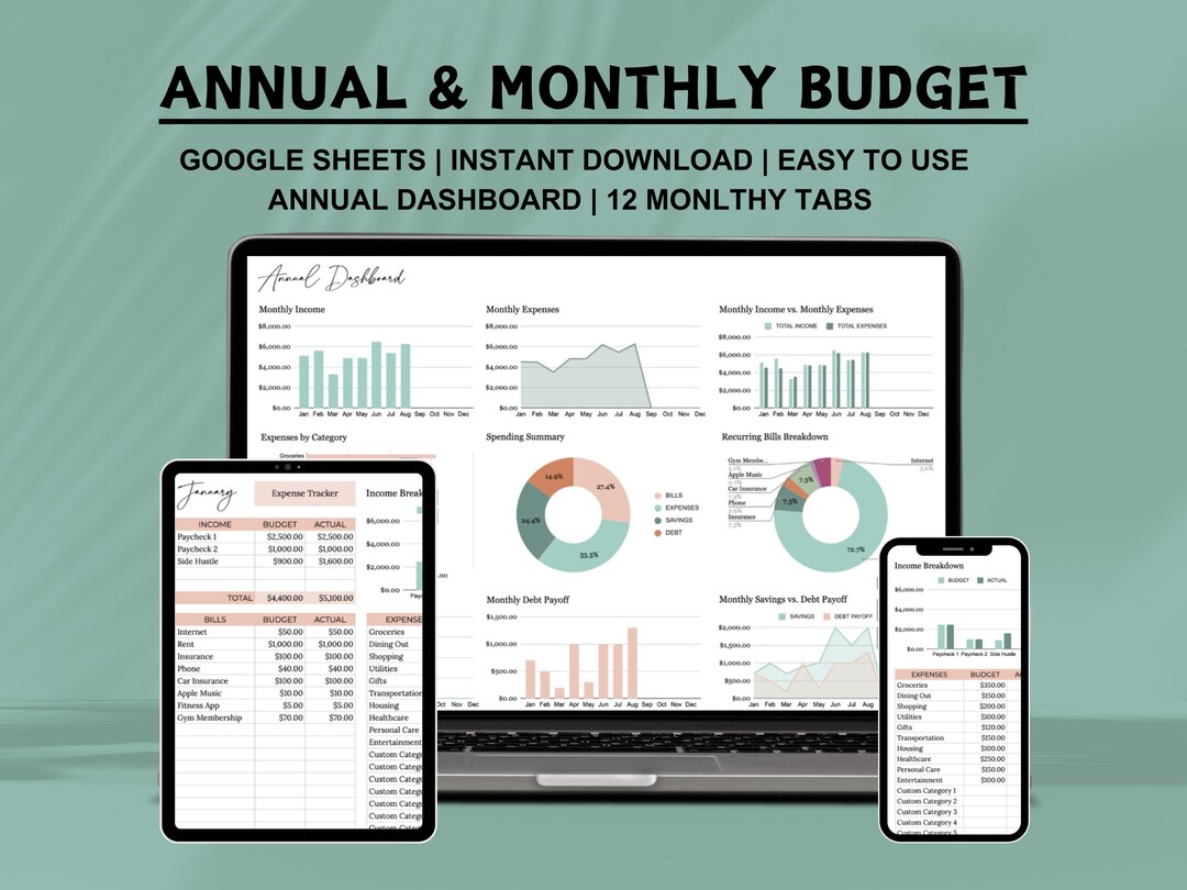 Annual Budget Spreadsheet Google Sheets Annual & Monthly Budget Planner ...
