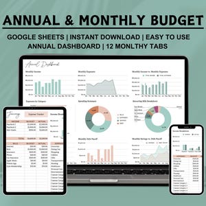 Spreadsheet jaarbegroting Google Spreadsheets Jaar- en maandbudgetplanner Besparingentracker Maandbudget bijhouden Eenvoudig budget