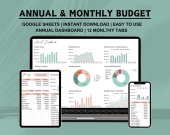 Spreadsheet jaarbegroting Google Spreadsheets Jaar- en maandbudgetplanner Besparingentracker Maandbudget bijhouden Eenvoudig budget