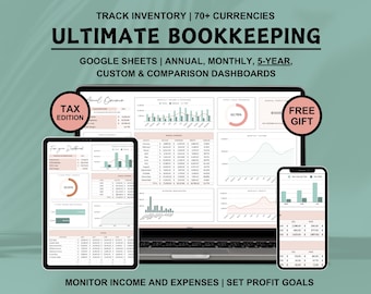Small Business Bookkeeping Spreadsheet Easy Bookkeeping Template Accounting Google Sheets Profit and Loss Income and Expense Tracker Taxes