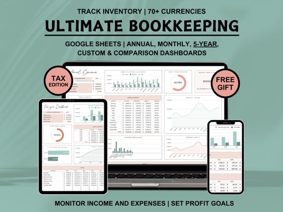 Small Business Bookkeeping Spreadsheet Easy Bookkeeping Template Accounting Google Sheets Profit and Loss Income and Expense Tracker Taxes