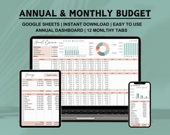 Jaarbudget Spreadsheettracker Google Spreadsheets Maandbudgetplanner Spaartracker Spreadsheetplannersjabloon Eenvoudig maandelijks budgetteren