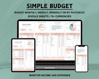 Eenvoudige budgetplanner Google Spreadsheets Maandbudget Spreadsheet Wekelijkse salarisbegrotingssjabloon Tweewekelijkse budgettering Salaris Expense Tracker
