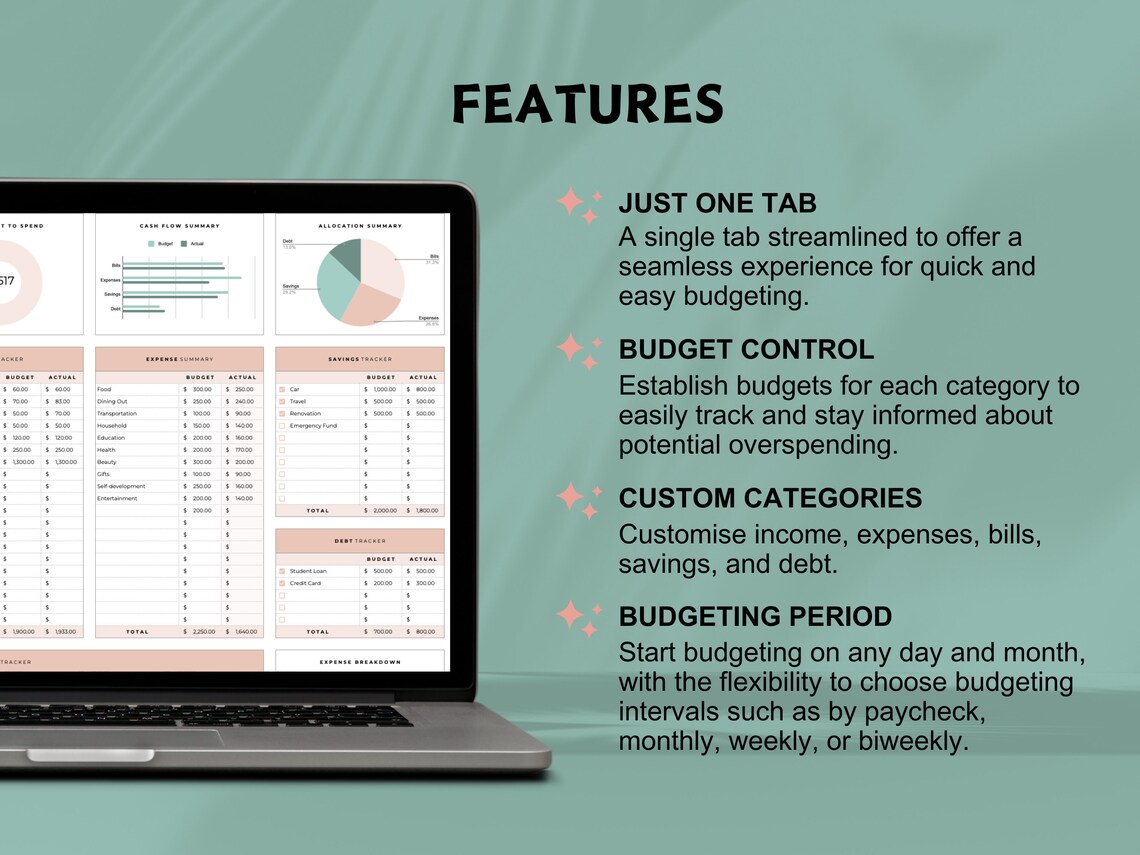 Simple Budget Planner Google Sheets Monthly Budget Spreadsheet Weekly ...