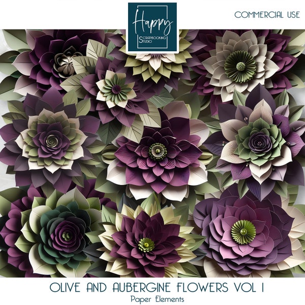 Olive And Aubergine Paper Flowers Vol 1