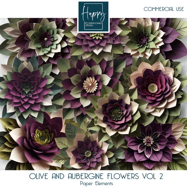 Olive And Aubergine Paper Flowers Vol 2