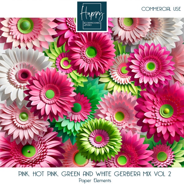 Pink, Hot Pink, Green And White Gerbera Flower Mix Vol 2