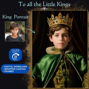 Custom Kid Royal Portrait from Photo Royal King Portrait Personalized portrait of the little King Portrait Custom Kids Birthday gift for boy