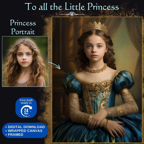 Custom Kids Royal Portrait from Photo Personalized Royal Portrait Renaissance Portrait Historical Royal Portrait Kids Child Portrait Gifts