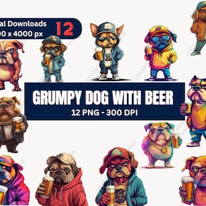 12 Grumpy Dog with Beer Bundle Clipart PNG  Beer Clipart Dog Clipart Animal Clipart Funny Clipart Instant Download Commercial Use Crafter