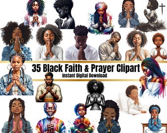 Black Prayer Clipart: Serene Faith Illustrations (PNG Digital Download)