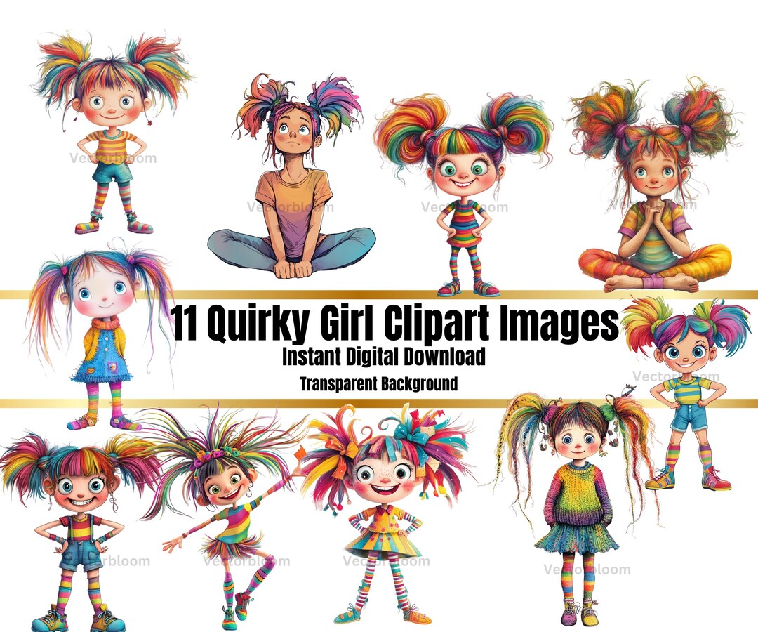 Quirky Girl Clipart: Whimsical PNG Illustrations (digital Download) - Etsy