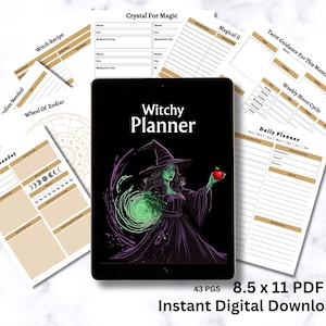 Witchy Planner: Astrology, Tarot, Grimoire Journal (Digital PDF)