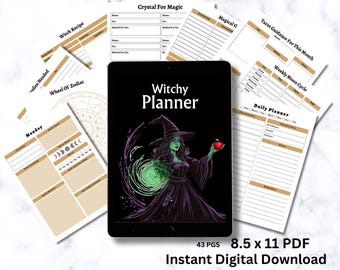 Witchy Planner: astrologie, tarot, grimoiredagboek (digitale pdf)