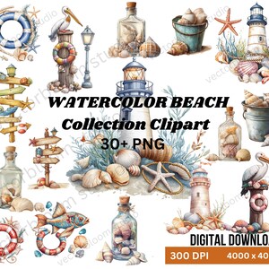 Nautical Watercolor Clipart 30+ Pngs Bundle Commercial Use! Instant ...