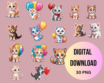 Cute Cat Clipart Bundle, Kitten Graphics (Digital Download)